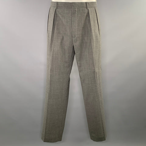 POLO Chest Size 44 Grey Pinstripe Wool Notch Lapel 36 30 Suit