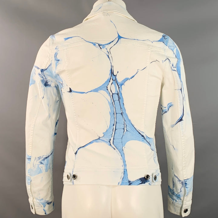 DOLCE & GABBANA Size 34 White Blue Marbled Denim Button Up Trucker Jacket