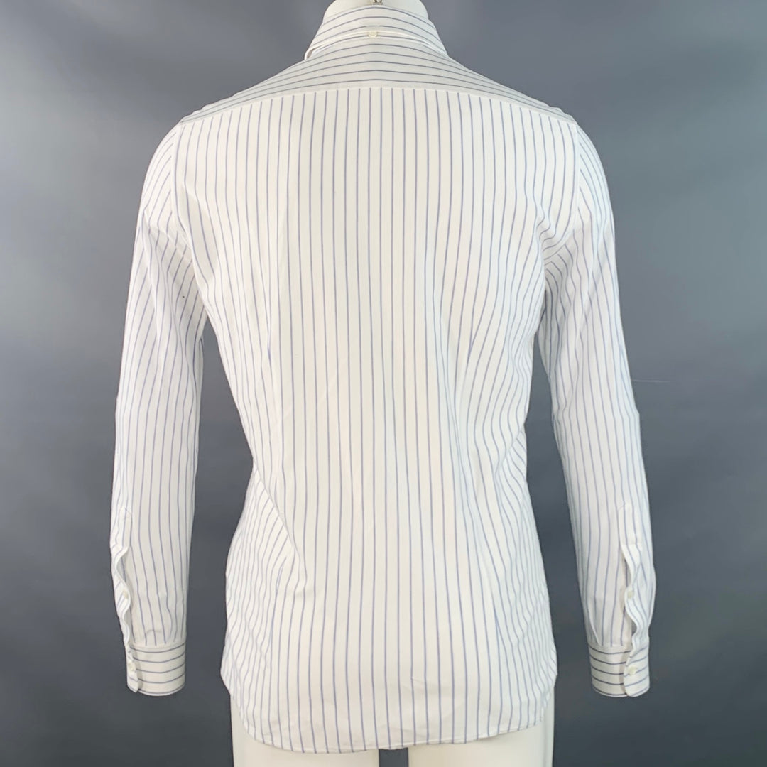 BRUNELLO CUCINELLI Size S White Blue Pinstripe Cotton Leisure Fit Long Sleeve Shirt