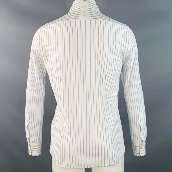 BRUNELLO CUCINELLI Size S White Blue Pinstripe Cotton Leisure Fit Long Sleeve Shirt