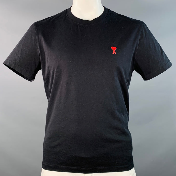AMI by ALEXANDRE MATTIUSSI Size XL Black Red Heart Logo Cotton Crew Neck T-shirt