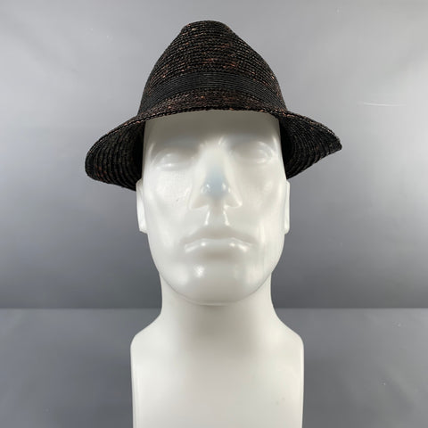 EMPORIO ARMANI Size 59 Black Brown Woven Straw Hats