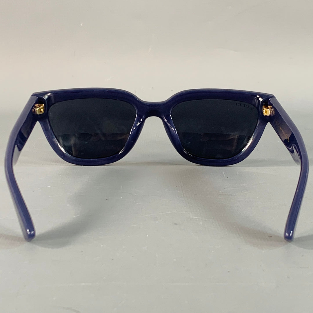 GUCCI Blue Gold Monogram Acetate Square Sunglasses