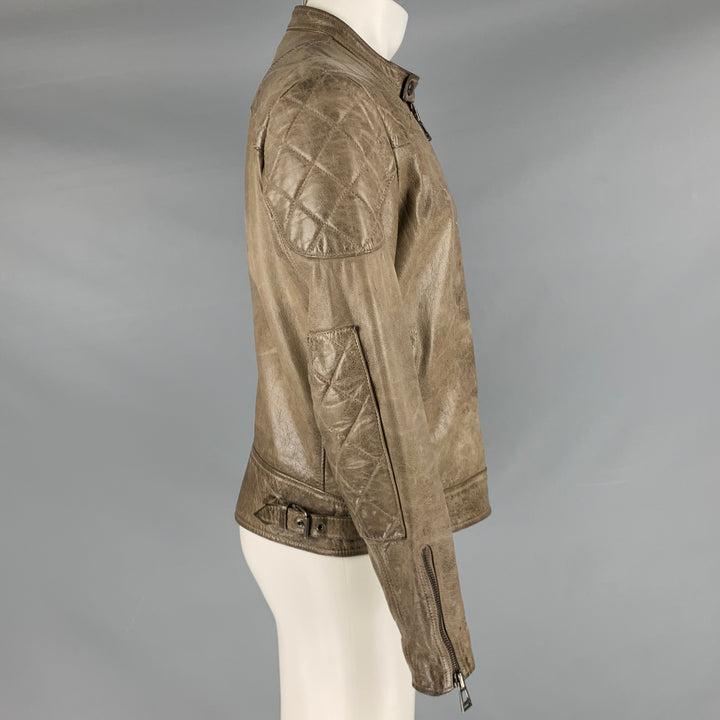 BELSTAFF Size 40 Grey Taupe Quilted Leather Motorcycle Jacket