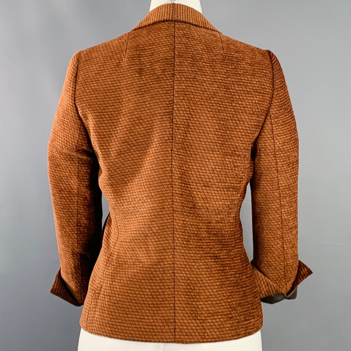 AKRIS Size 8 Orange Brown Polyester Cotton Velvet Leather Cuffs Jacket Blazer