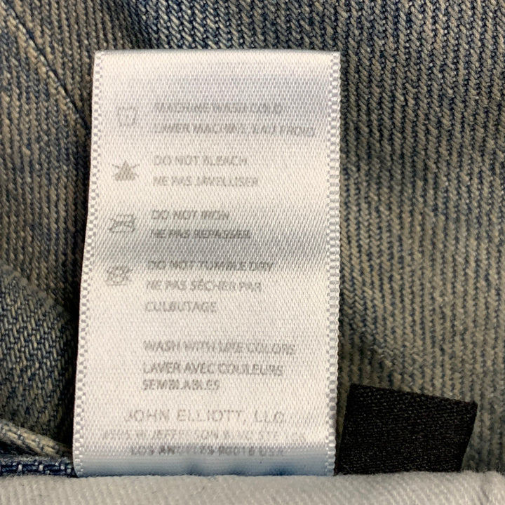 JOHN ELLIOTT Size 34 Blue Grey Distressed Cotton Button Fly Jeans