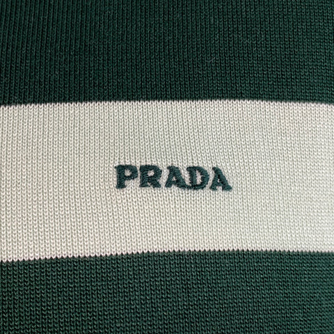 PRADA Size L Green Light Green Jersey Stripe Silk Cotton Short Sleeve Pullover