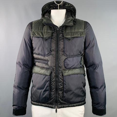 MONCLER Size L Folgore Black Charcoal Color Block Polyester Padded Jacket