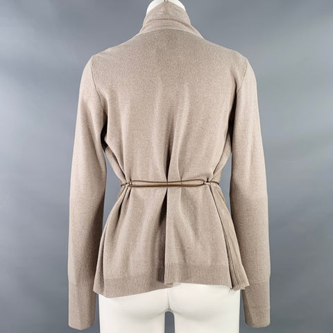 FABIANA FILIPPI Size S Brown Taupe Virgin Wool Blend Suede Mixed Fabrics Belted Cardigan