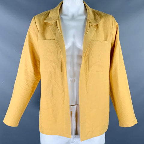 KERSO Size L Yellow Linen Two Pockets Open Front Jacket