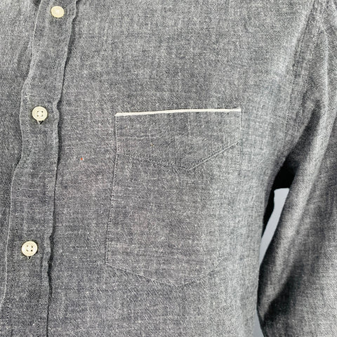 OFFICINE GENERALE Size L Grey Cotton One Pocket Long Sleeve Shirt