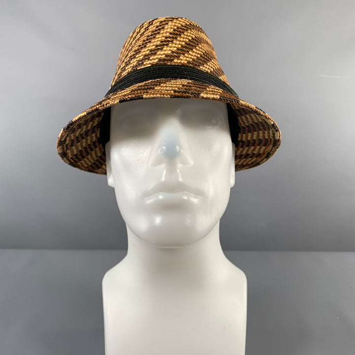 MAKINS Brown Beige Woven Straw Hats