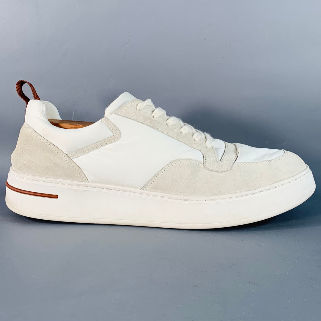 LORO PIANA Size 12 Newport Walk White Grey Nylon Suede Low Top Sneakers