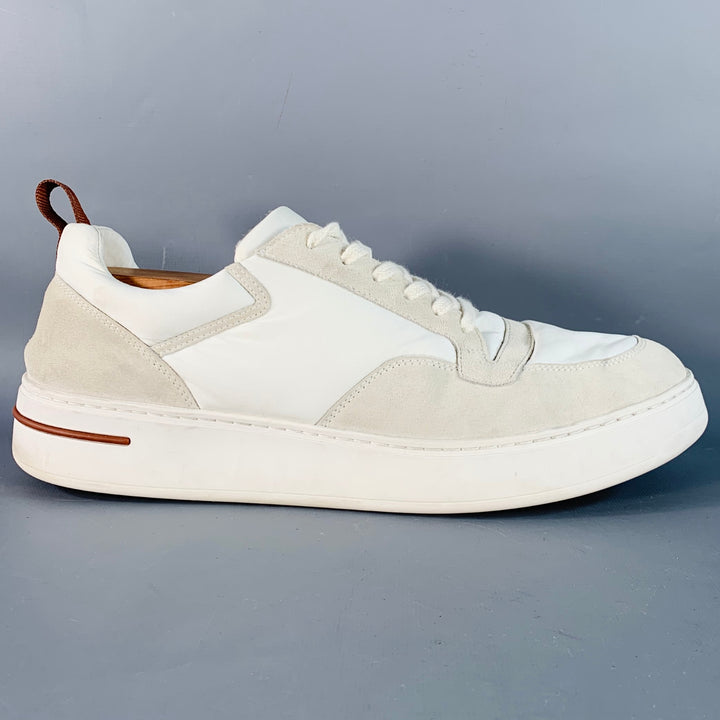 LORO PIANA Size 12 Newport Walk White Grey Nylon Suede Low Top Sneakers