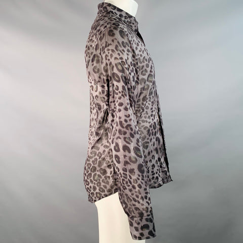 DRIES VAN NOTEN Size 40 Black Charcoal Animal Print Cotton Long Sleeve Shirt