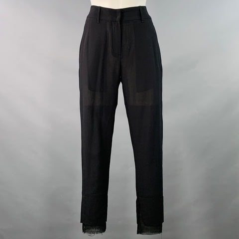 ANN DEMEULEMEESTER Size 8 Black Rayon Blend Flat Front Layered Dress Pants
