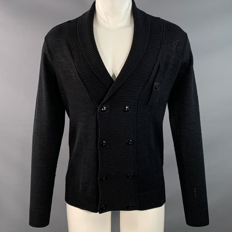 G-STAR Size M Black Cotton Wool Blend Knit Double Breasted Buttoned Cardigan