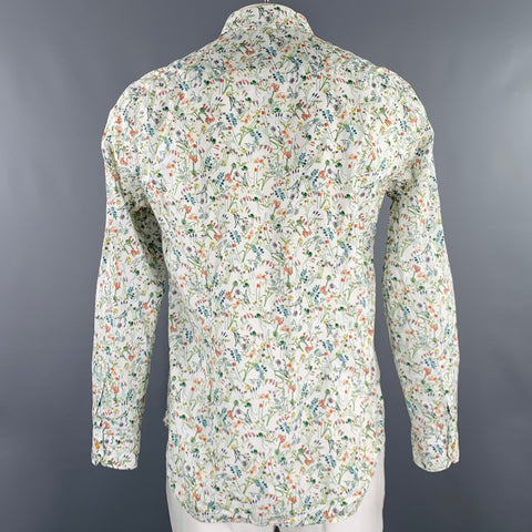PAUL SMITH Size XL White Multi Color Floral Cotton Long Sleeve Shirt