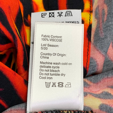 R13 SS20 Size M Orange Yellow Black Flames Viscose One Pocket Short Sleeve Shirt