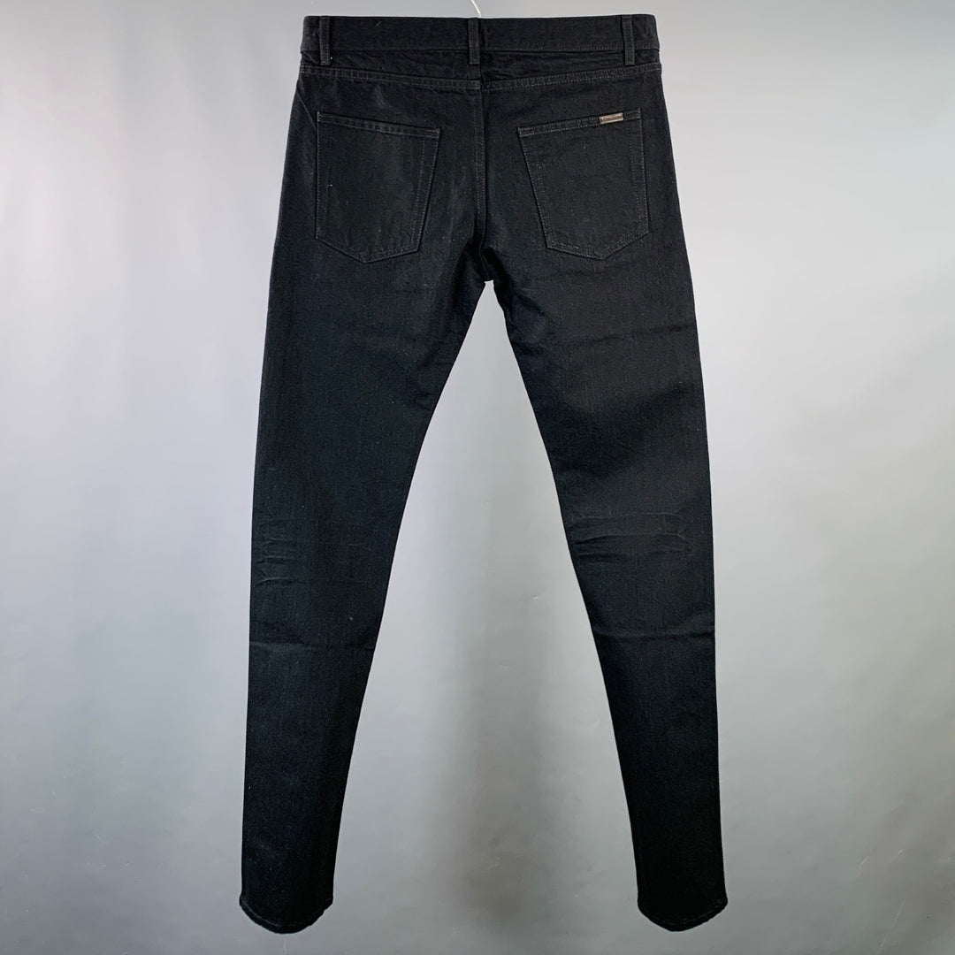 SAINT LAURENT Size 31 Black Denim Straight Slim Five Pockets Jeans