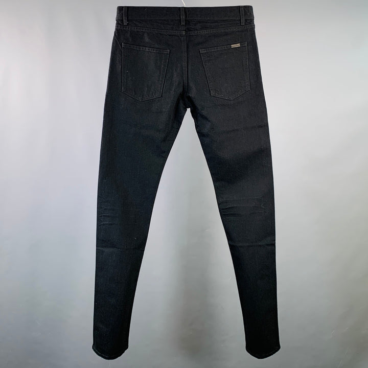 SAINT LAURENT Size 31 Black Denim Straight Slim Five Pockets Jeans