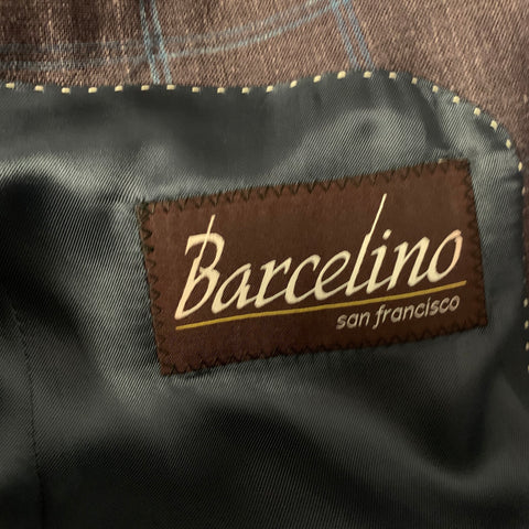 BARCELINO Chest Size 38 Purple Blue Plaid Wool Silk Linen Sport Coat