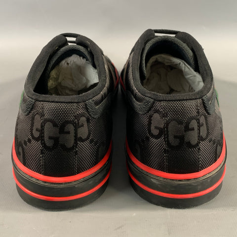 GUCCI Size 10 Black Red & Green Monogram Low Top Sneakers