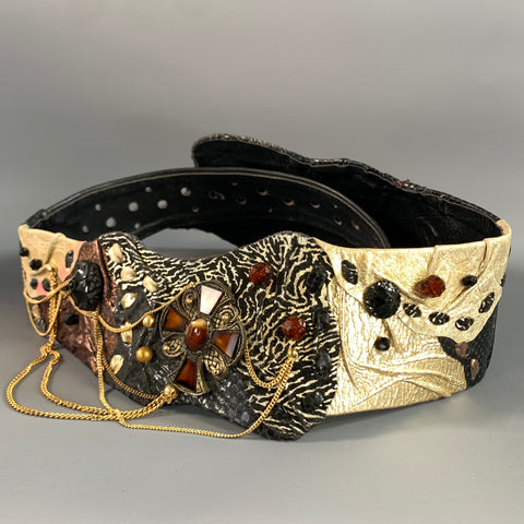 PAULA K Black Gold Patchwork Leather Belt