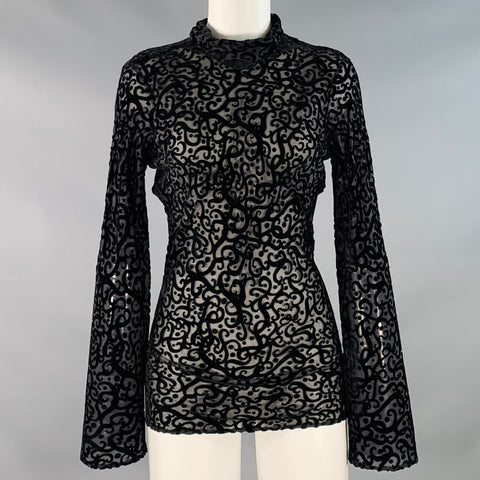 GIORGIO ARMANI Size 8 Black Silk Blend Burnout High Neck Dress Top