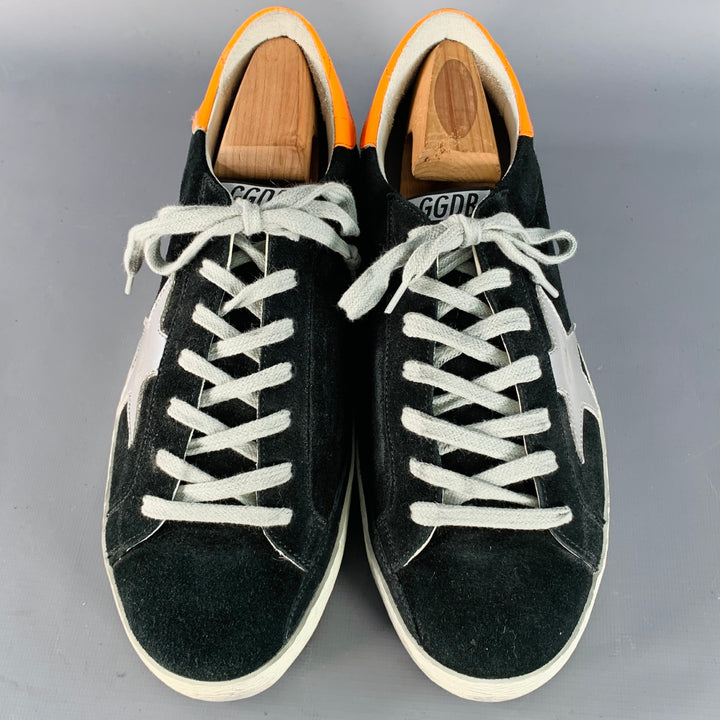 GOLDEN GOOSE SUPERSTAR Size 7 Black Orange Suede Low Top Skater Sneakers