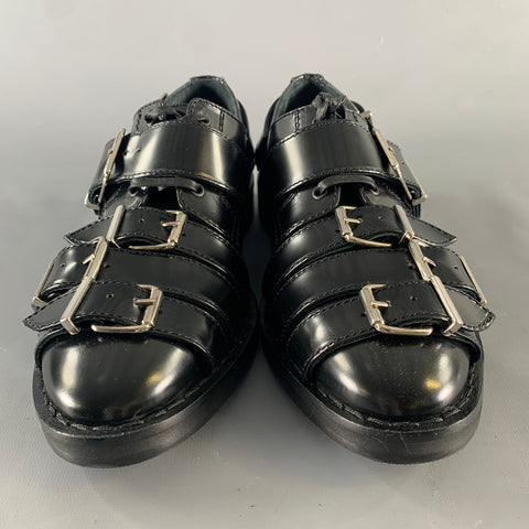 SIMONE ROCHA Size 9 Black Leather Belted Lace Up Shoes