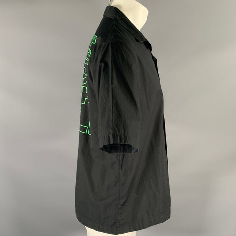 MCQ by ALEXANDER MCQUEEN Size M Black Green Graphic Cotton Camp Shirt