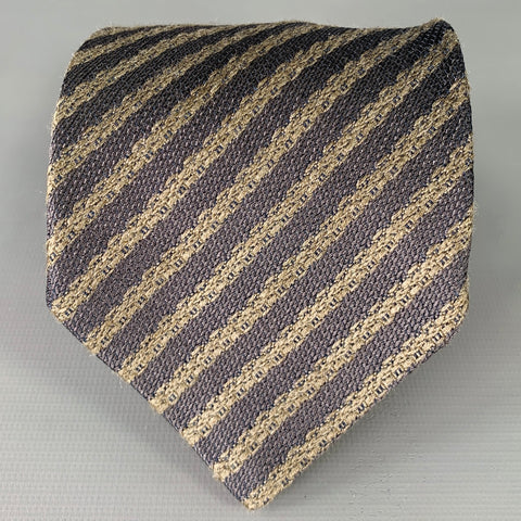 ARMANI COLLEZIONI Black Taupe Diagonal Stripe Silk Woven Tie