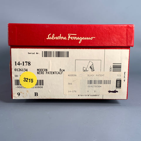 SALVATORE FERRAGAMO Size 9 Black Patent Leather Chunky heel Pumps