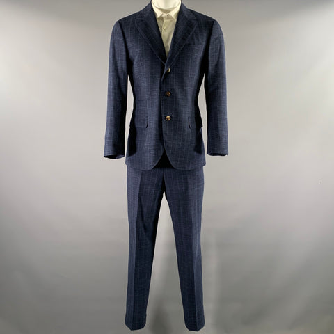 BRUNELLO CUCINELLI Size 38 Navy Blue Window Pane Wool Blend Suit