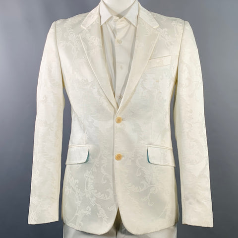 MOODS OF NORWAY Size 42 White Jacquard Cotton Blend Notch Lapel Sport Coat
