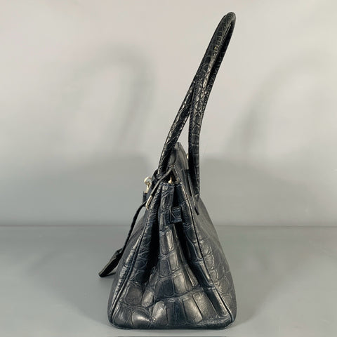 MAURO GOVERNA Navy Alligator Leather Handbag