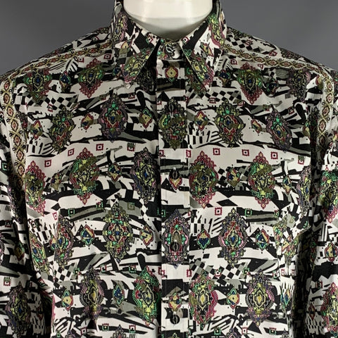 ROBERT GRAHAM Size L Black & White Multi-Color Print Cotton Long Sleeve Shirt