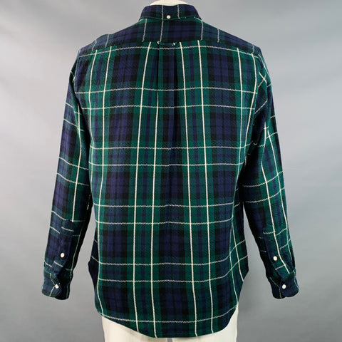 GITMAN VINTAGE Size XL Green Blue Plaid Cotton Twill Button Down Collar Long Sleeve Shirt