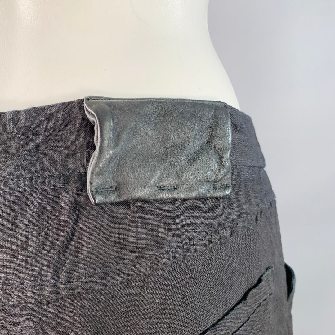 LAYER-O Size 4 Black Linen Narrow Leg Tapered Button Fly Casual Pants