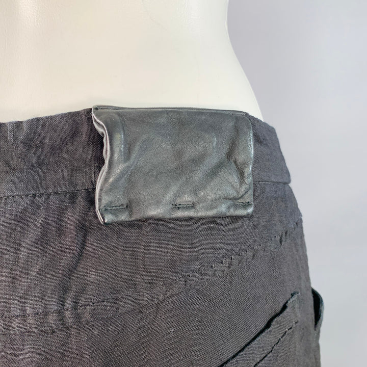 LAYER-O Size 4 Black Linen Narrow Leg Tapered Button Fly Casual Pants