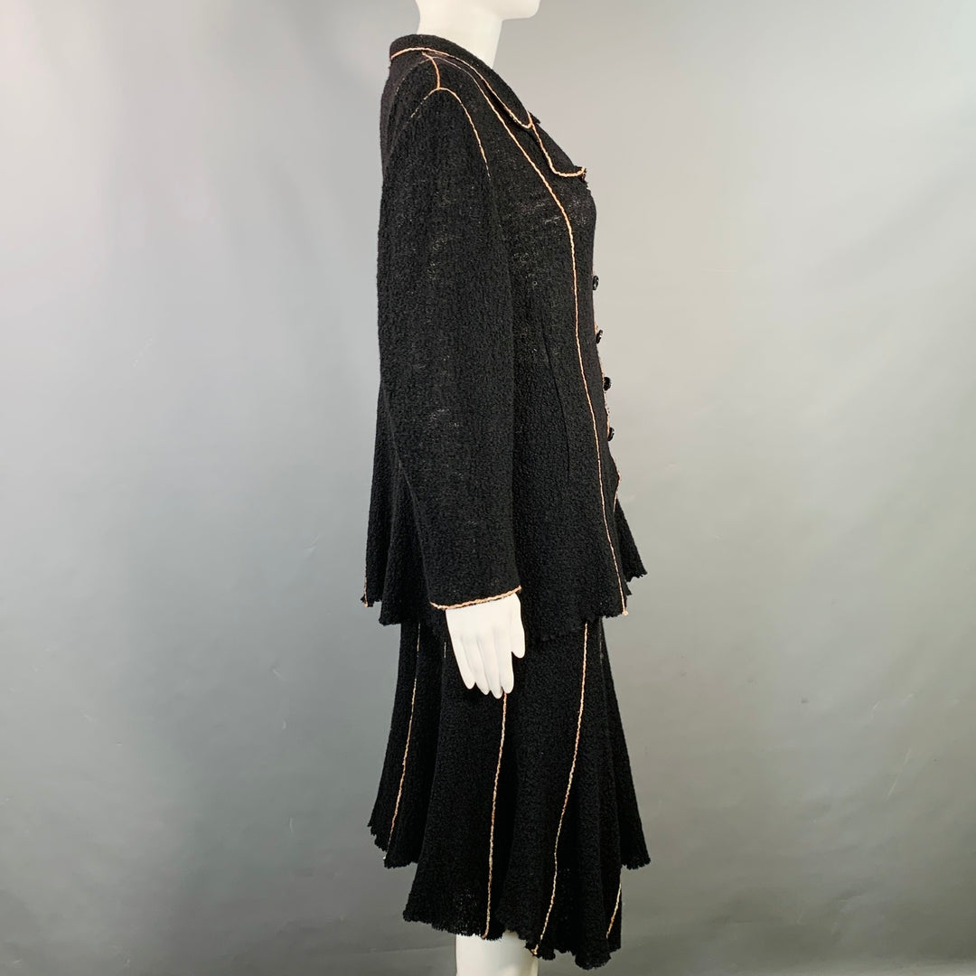 OKW Size S Black Gold Wool Stripe Midi Skirt Suit