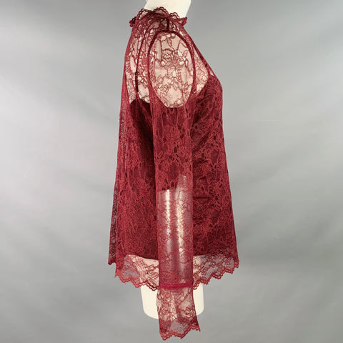 THEORY Size M Burgundy Polyamide Lace Long Sleeve Blouse