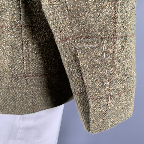 RALPH LAUREN Size 46R Green Brown Window Pane Wool Linen Silk Sport Coat