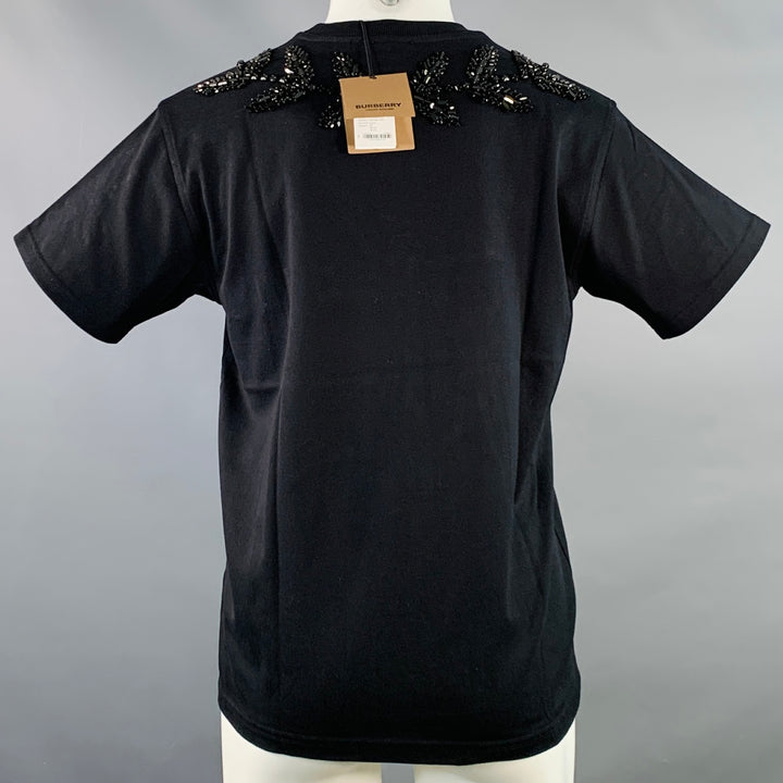 BURBERRY Size XS Black Crystal Embellishment Cotton Crew-Neck T-shirt