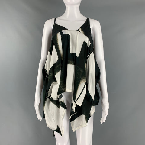 ANN DEMEULEMEESTER Talla 6 Top casual abstracto de viscosa blanco negro