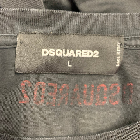 DSQUARED2 Size L Black Red Maple Leaf Logo Short Sleeve T-shirt