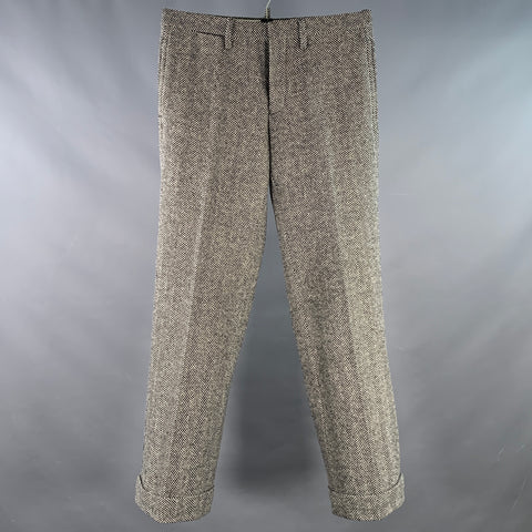 DSQUARED2 Size 32 Black White Herringbone Wool Button Fly Casual Pants