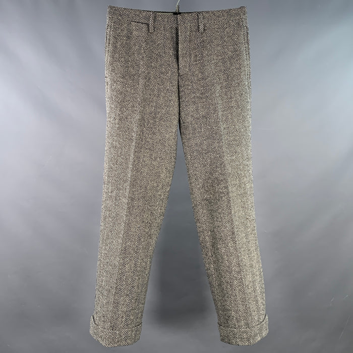 DSQUARED2 Size 32 Black White Herringbone Wool Button Fly Casual Pants