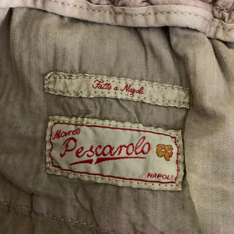 MARCO PESCAROLO Size 32 Brown Grey Dyed Linen Elastic Waistband Casual Pants